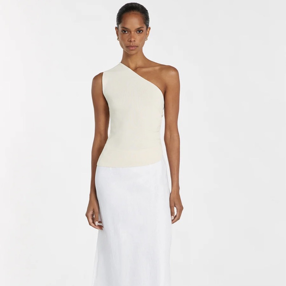 Dissh Lane Asymmetrical sleek knit tank top, cream, M, current season NWT
